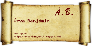 Árva Benjámin névjegykártya
